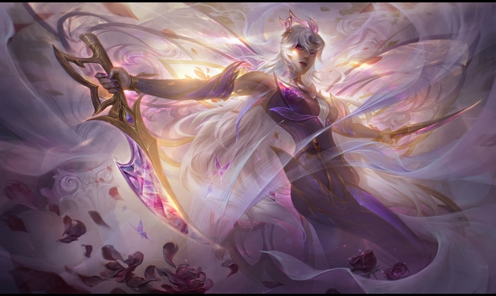 Katarina from League of Legends with butterfly wings and sword