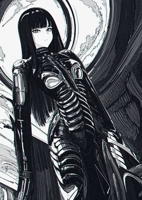Monochrome Xenotrip character in a sleek suit
