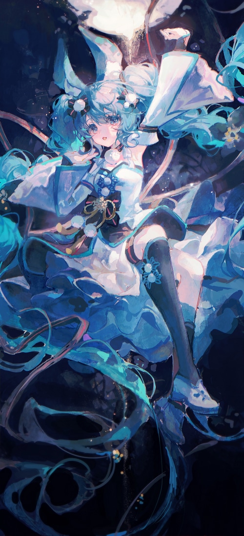 Hatsune Miku with blue hair and animal ears