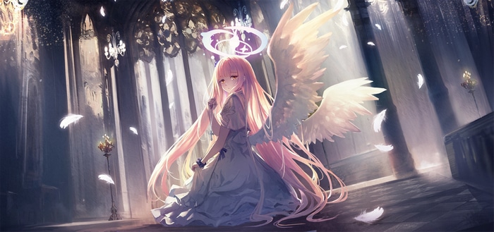 Angel with Pink Hair in a Cathedral