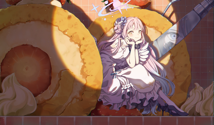 Misono Mika in a dress with sweets and a knife