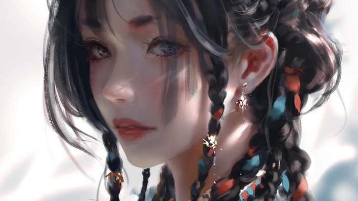 WLOP fantasy painting of a woman with braids