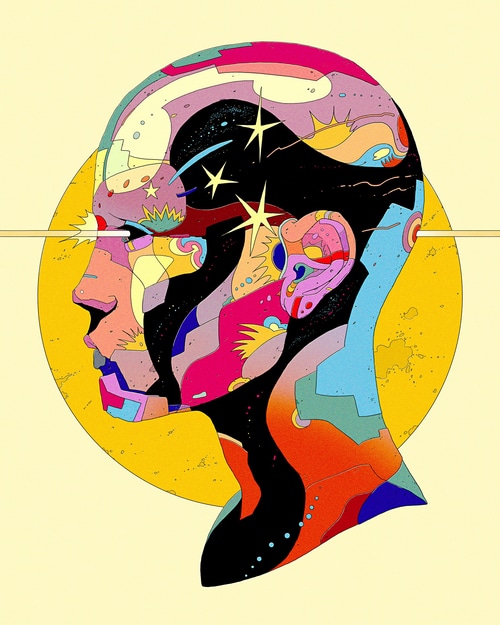 Abstract colorful face with stars by Maciek Wolanski