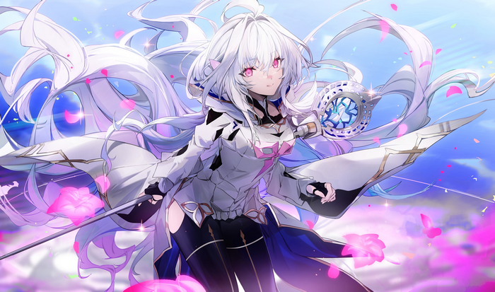 Fate/Grand Order character with white hair and pink eyes