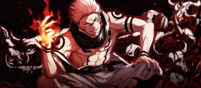 Ryomen Sukuna from Jujutsu Kaisen with fiery hands