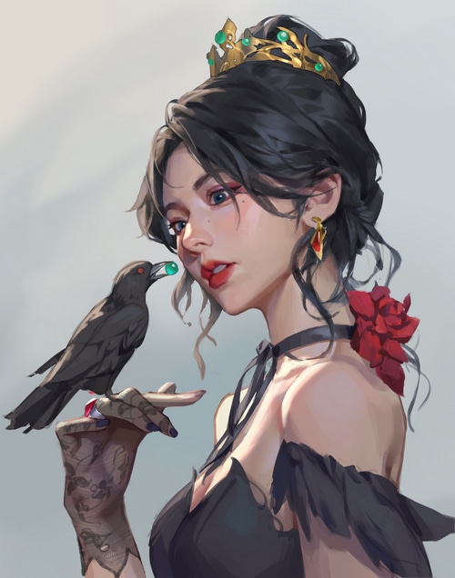 Woman with a crown and a crow