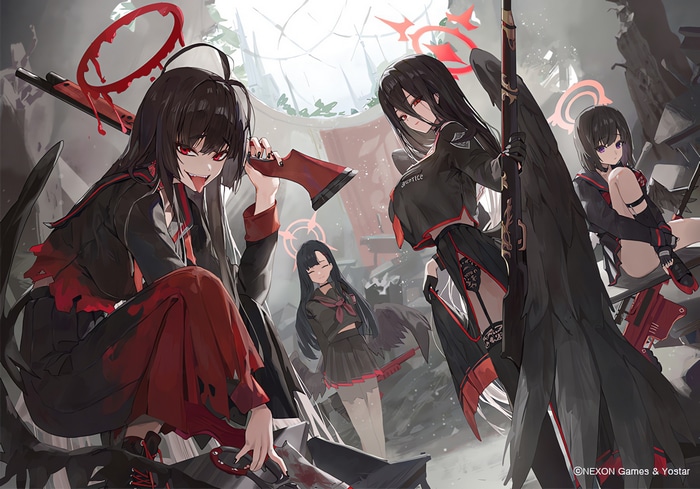 Blue Archive girls with guns and wings