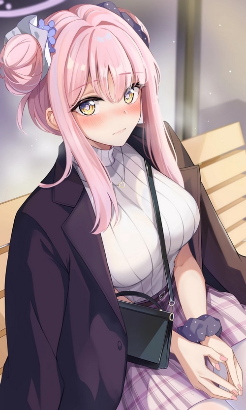 Misono Mika from Blue Archive with pink hair and yellow eyes