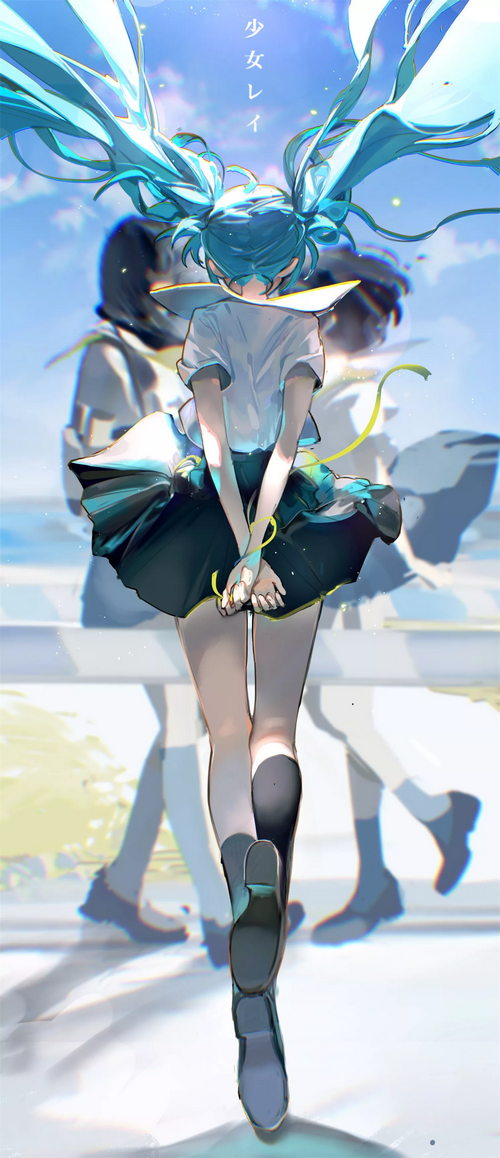 Hatsune Miku in a school uniform with twintails