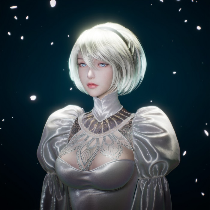 4K 2B from Nier: Automata in a silver dress