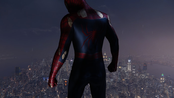 Spider-Man in 4K overlooking New York City at night