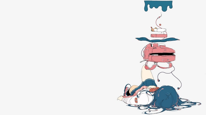 4K Minimalist Illustration of a Girl and Backpack