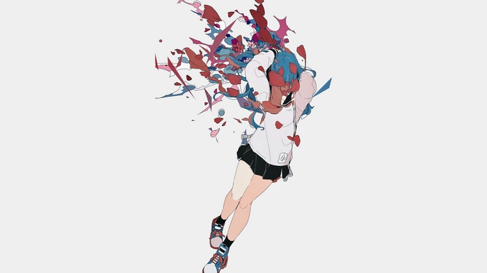 4K anime girl with exploding head and petals