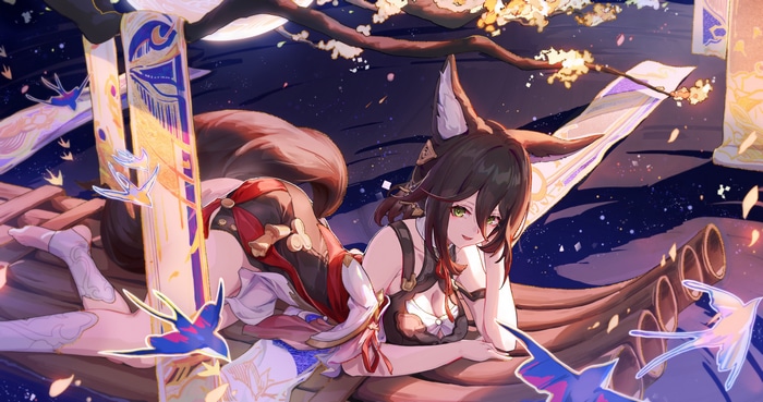 Tingyun from Honkai: Star Rail with fox ears and tail