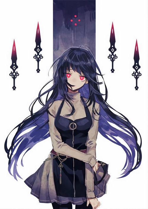 Anime girl with red eyes and swords