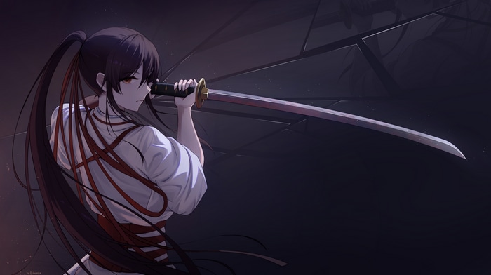 Yamada Asaemon Sagiri with a sword