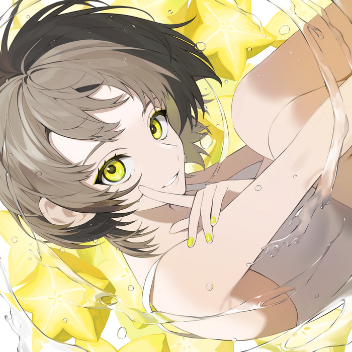 Anime girl with green eyes and star fruit