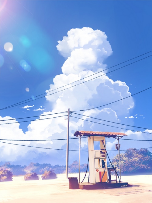 Gas pump under a cloudy sky