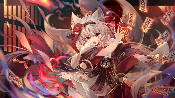 4K Fox Girl with Fire and Talismans