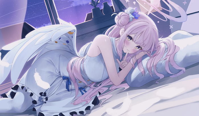Misono Mika from Blue Archive lying on a pillow