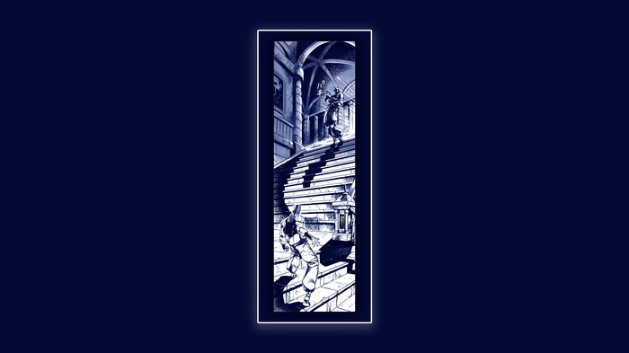 JoJo's Bizarre Adventure manga panel with characters on stairs