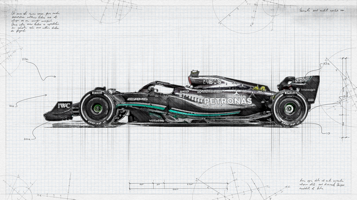4K Mercedes F1 Drawing Side View