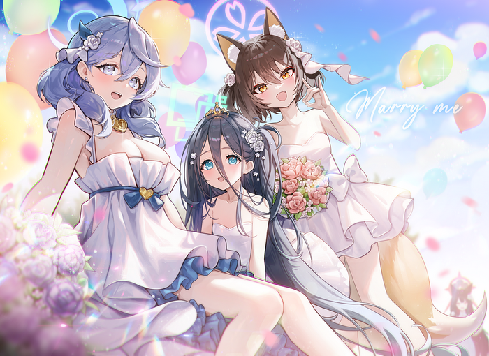 Blue Archive Kuda Izuna, Amau Ako, Tendou Alice in White Dresses