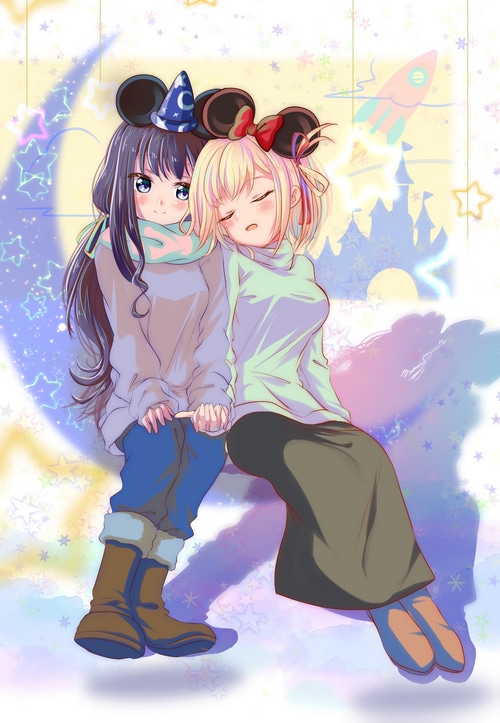 Nishikigi Chisato and Inoue Takina in Disney-themed fan art