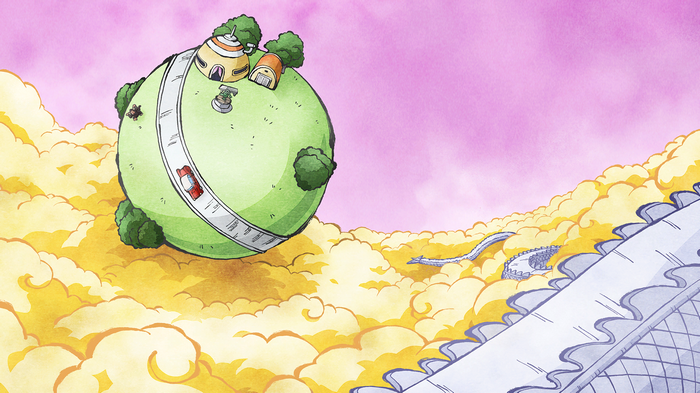 Dragon Ball Z planet with clouds and a dragon