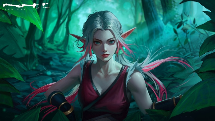 Fantasy Elf Girl in a Green Forest