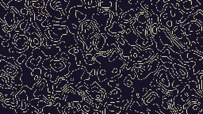 Pixel art abstract topography with blue and yellow lines