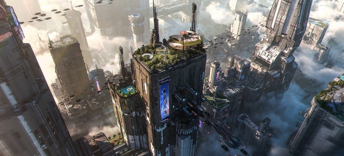 4K Futuristic Cyberpunk Cityscape with Flying Vehicles