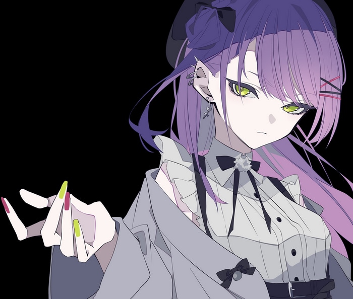 Tokoyami Towa from Hololive with purple hair and green eyes