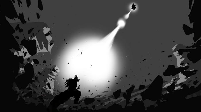 Vegeta and Goku fighting with energy blasts