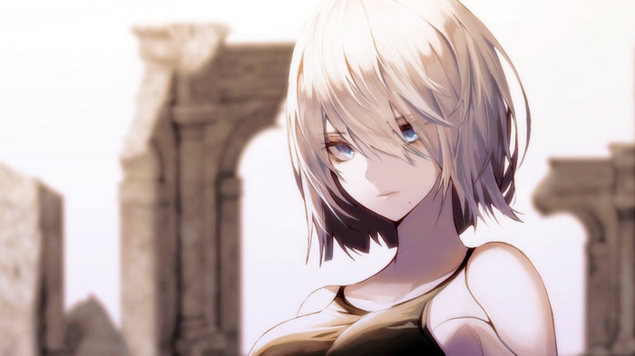 A2 from Nier: Automata with blue eyes