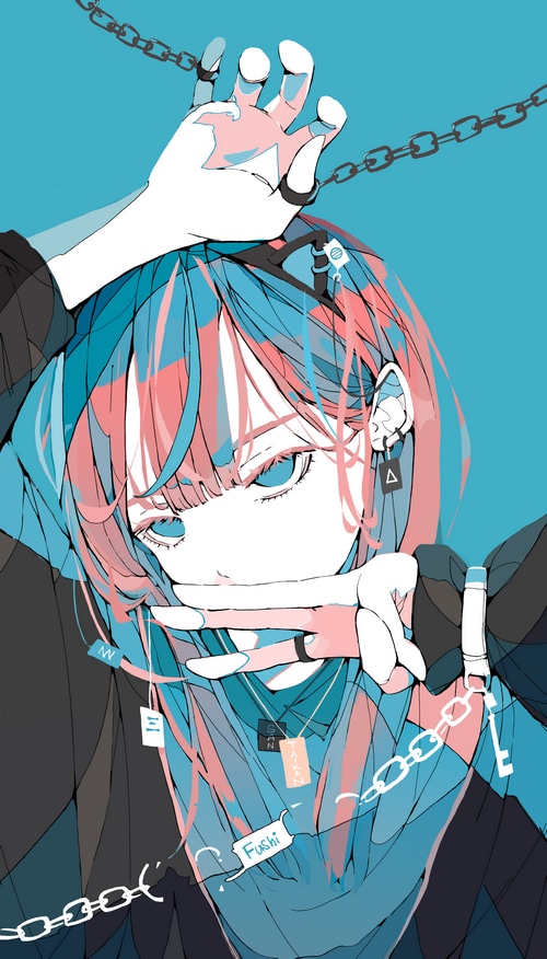 4K Anime Girl with Multi-colored Hair and Chains