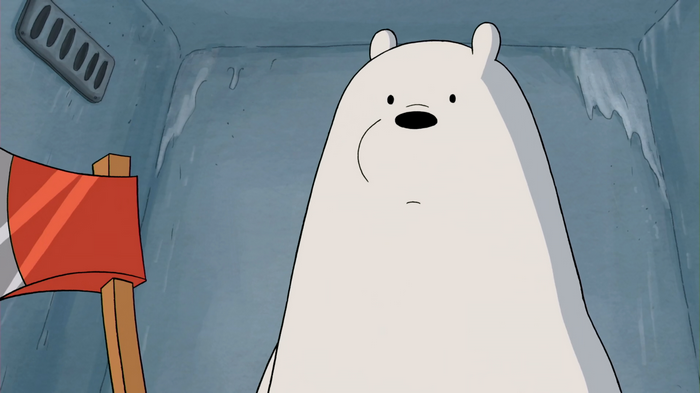 Ice Bear with an axe in a cold room