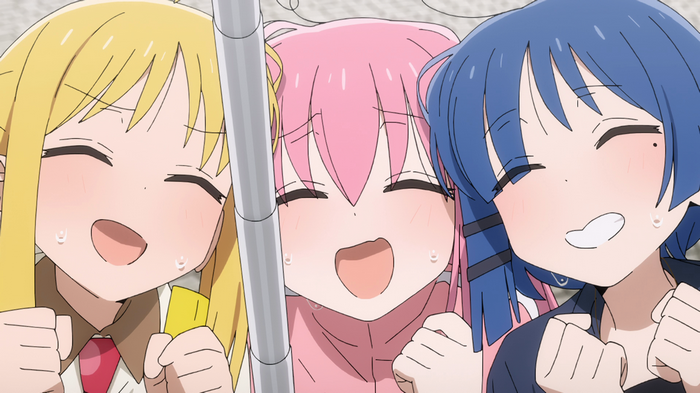 BOCCHI THE ROCK! characters smiling with sweat