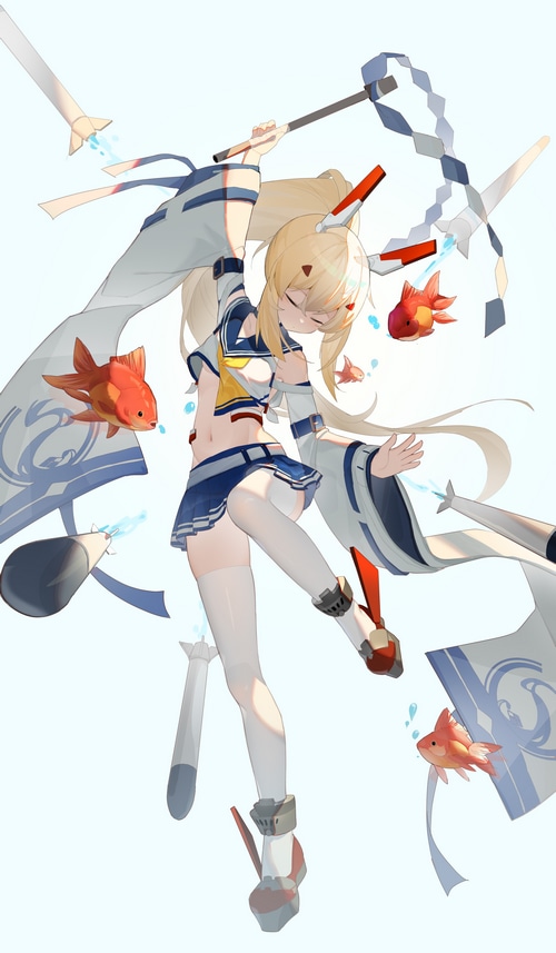 Anime girl with blonde ponytail and fish