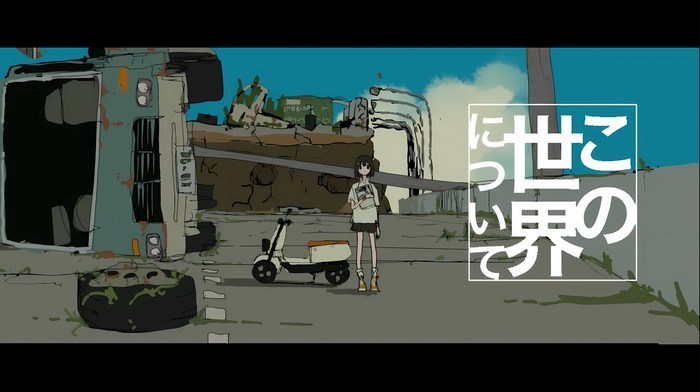Girl and scooter in a post-apocalyptic world