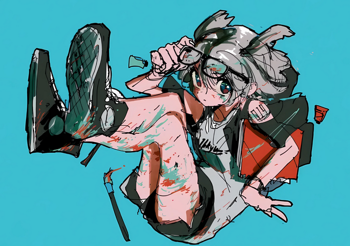 Girl with glasses and paint splatters by Komugiko2000