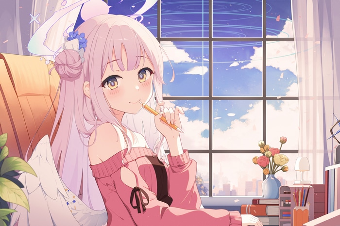 Misono Mika from Blue Archive with pink hair and wings