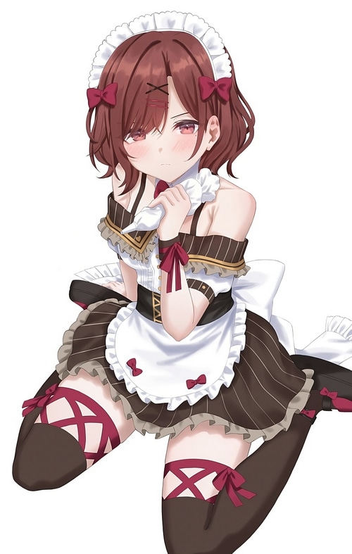 Anime girl in maid outfit with red bows