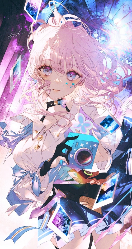 March 7th from Honkai: Star Rail holding a camera