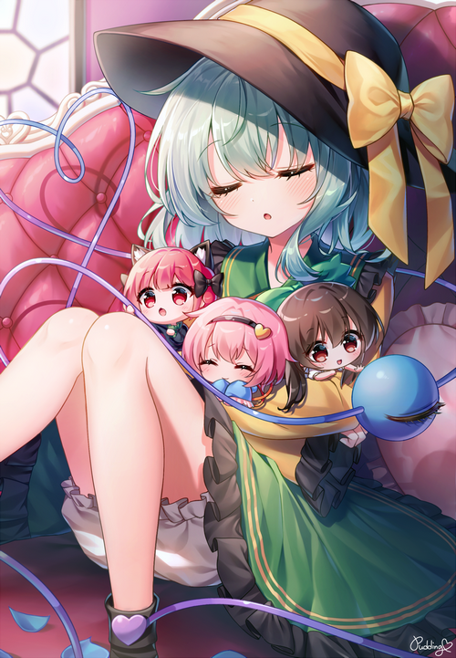 Touhou: Witch girl sleeping with chibi characters