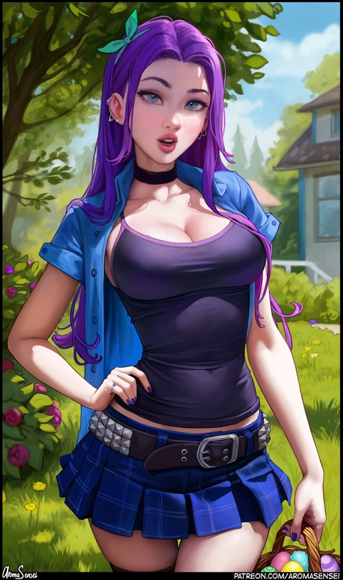 Abigail from Stardew Valley holding an Easter basket