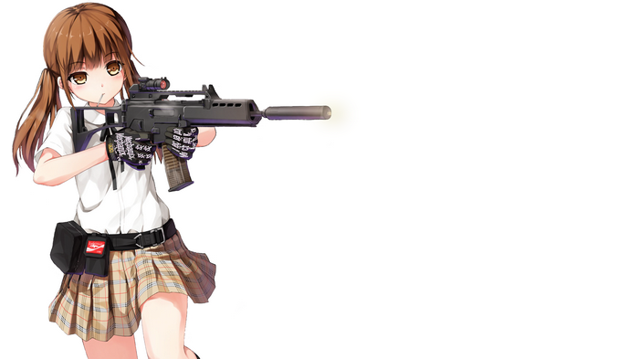 #5448930 4k, Twintails, Blushing, Girls With Guns, Suppressors, Anime 