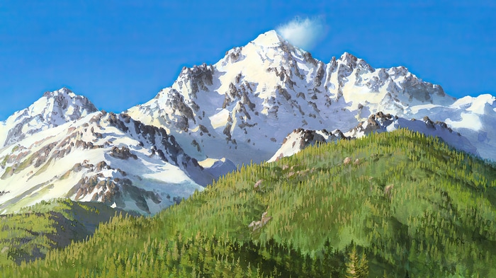 Howl's Moving Castle Snow-Capped Mountains and Forest