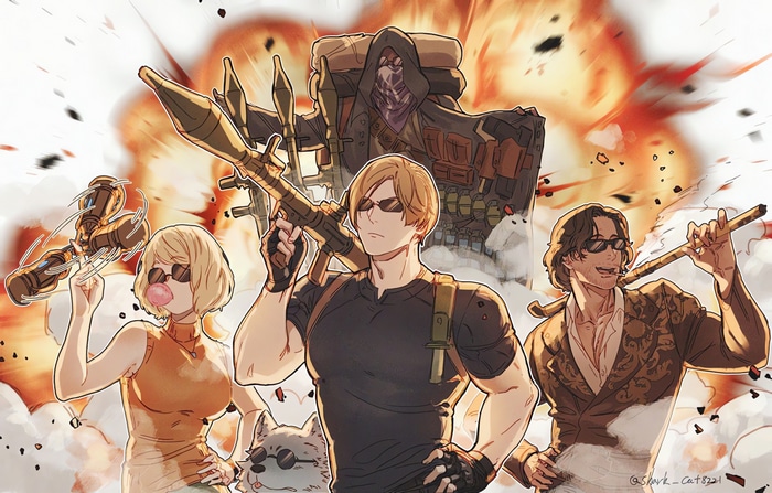 Resident Evil 4 characters with explosions