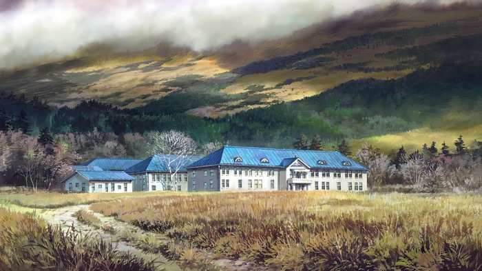 The Wind Rises film still: Sanatorium in a grassy landscape